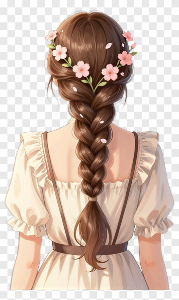 Girl With Braided Hair And Floral Accessories PNG