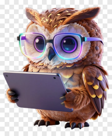 3D Owl Holding A Tablet PNG
