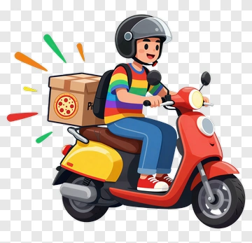 Cartoon Pizza Delivery Person Riding A Scooter PNG