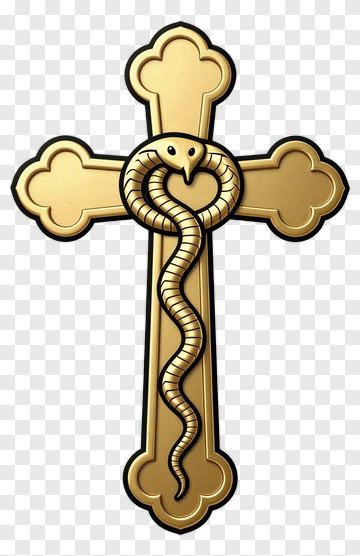 Golden Cross With Snake PNG