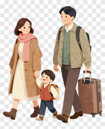 Family Walking Together With Luggage PNG