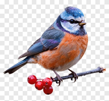 Colorful Bird Perched On A Branch With Berries PNG