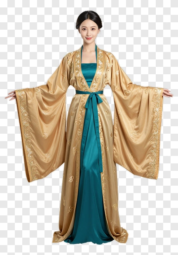 Elegant Woman In Traditional Golden Robe PNG