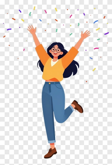 Happy Woman Celebrating With Confetti PNG
