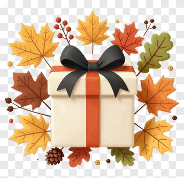 Gift Box Surrounded By Autumn Leaves PNG