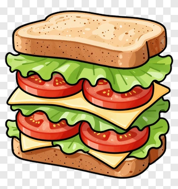 Cartoon Sandwich With Lettuce And Tomatoes PNG