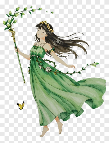 Fairy Holding A Magic Wand In A Green Dress PNG