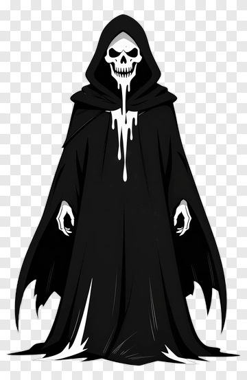 Cartoon Grim Reaper In Black Cloak PNG