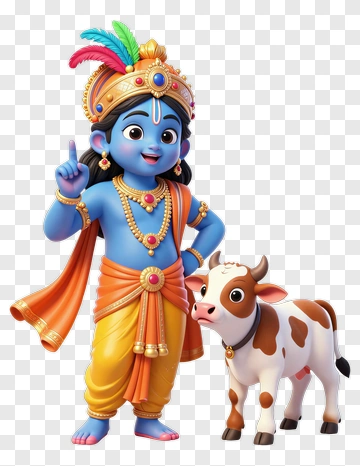 Cartoon Krishna With A Cow PNG