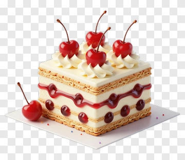 Delicious Cake With Cherries And Whipped Cream PNG
