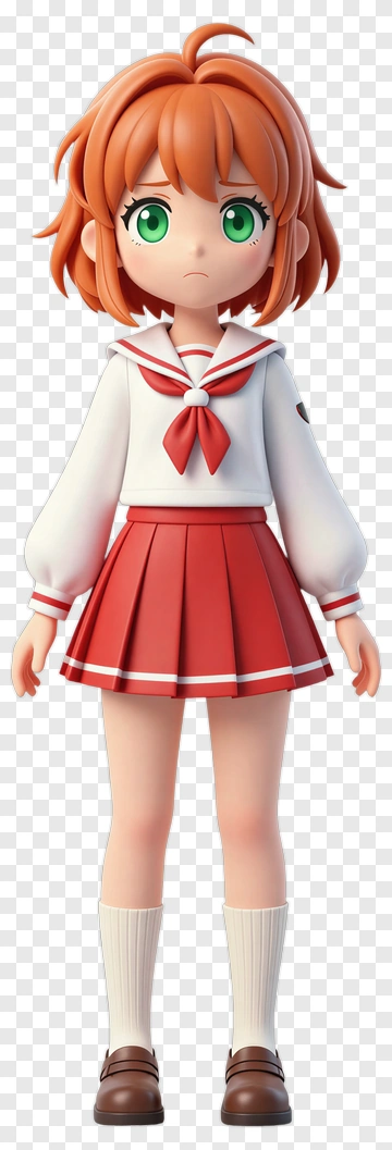 3D Girl In Red Skirt And White Blouse PNG