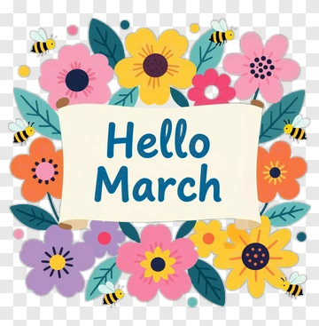 Hello March Floral Design PNG