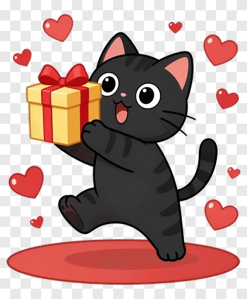 Cartoon Cat Holding A Gift Box With Hearts PNG