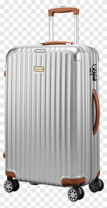 Silver Suitcase With Brown Handle PNG