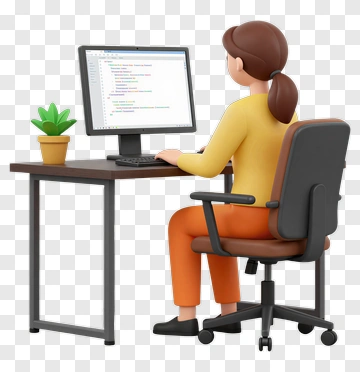 3D Woman Working At A Computer Desk PNG