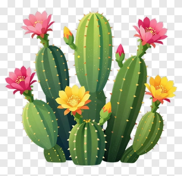 Colorful Cactus With Flowers PNG