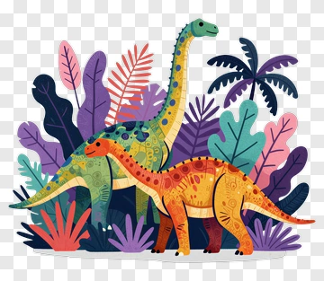 Colorful Dinosaurs In A Lush Jungle PNG