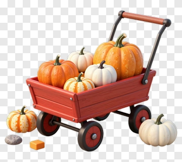Pumpkin Candy Bucket In A Wagon PNG