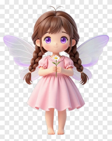 3D Fairy Girl Holding A Flower PNG