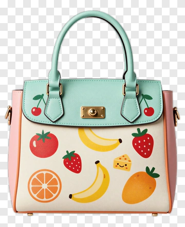 Colorful Handbag With Fruit Design PNG