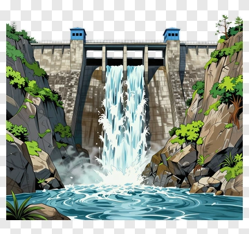 Cartoon Waterfall Flowing From A Dam PNG