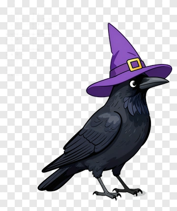 Cartoon Raven Wearing A Purple Witch Hat PNG