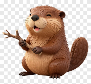 Cartoon Beaver Holding A Stick PNG