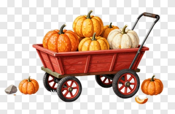Pumpkin Cart Filled With Orange And White Pumpkins PNG