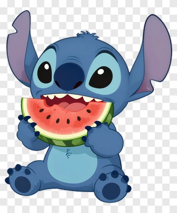 Cartoon Stitch Eating Watermelon PNG