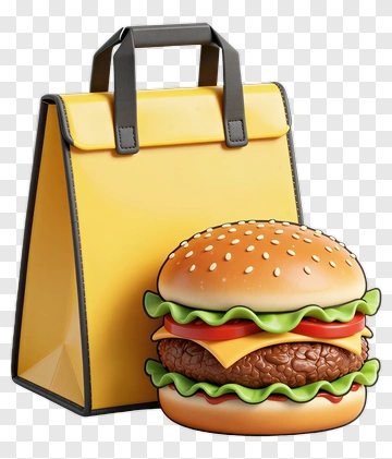 Burger In A Yellow Takeout Bag PNG