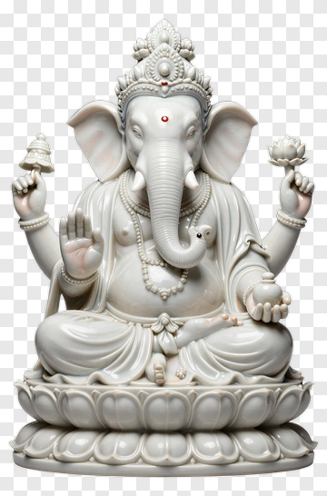 White Ganesh Statue Holding Lotus And Bell PNG