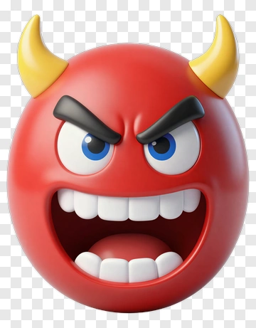Cartoon Red Devil Face With Horns PNG