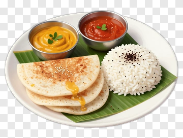 Delicious Indian Dosa With Rice And Sauces PNG