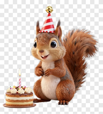 Cartoon Squirrel With A Birthday Cake PNG