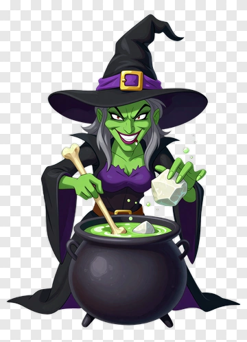 Cartoon Witch Brewing A Potion PNG