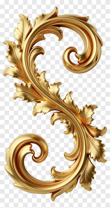 Golden Decorative Leaf Scroll PNG