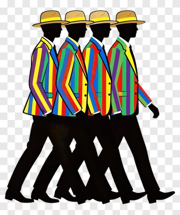Colorful Cartoon Men Walking Together PNG