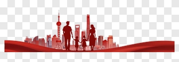 Family Silhouette In Front Of Shanghai Skyline PNG
