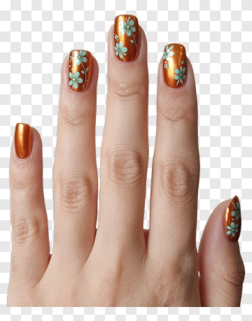 Nail Art With Orange And Blue Flowers PNG