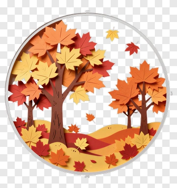 Colorful Paper Cut Autumn Landscape PNG