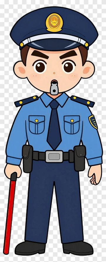 Cartoon Police Officer Holding A Red Baton PNG