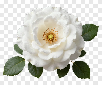 White Flower With Green Leaves PNG
