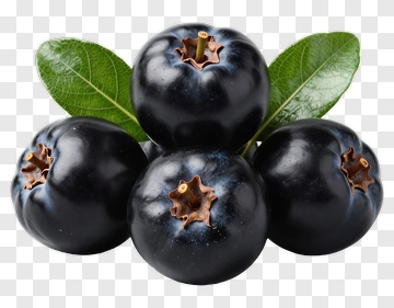 Group Of Black Berries With Leaves PNG