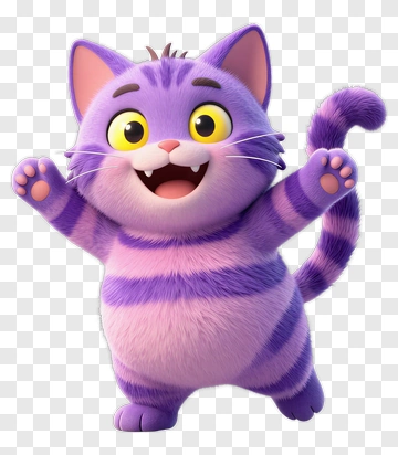 Cartoon Purple Cat With Stripes PNG