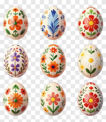 Colorful Easter Eggs With Floral Patterns PNG