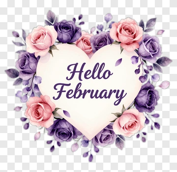 Hello February Heart With Roses PNG