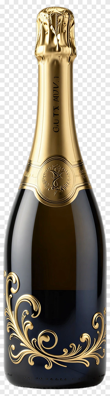 Champagne Bottle With Decorative Gold Design PNG