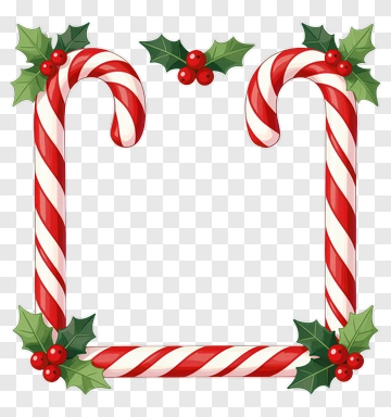 Candy Cane Frame With Holly Berries PNG