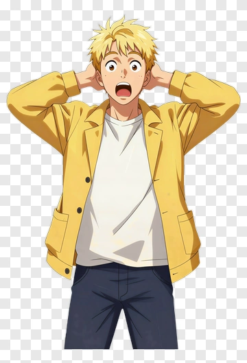 Surprised Young Man With Blond Hair In Yellow Jacket PNG