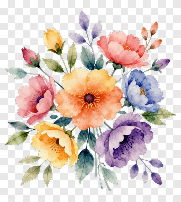 Colorful Watercolor Flower Bouquet PNG